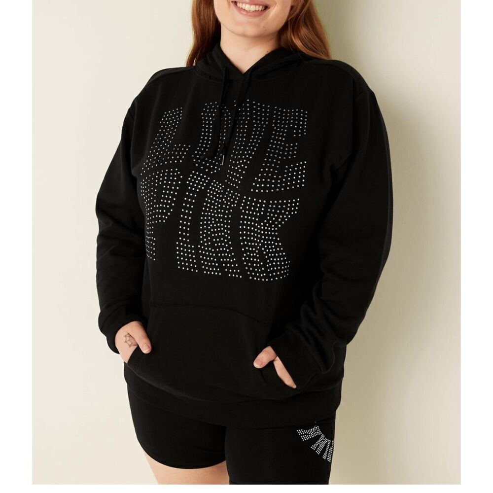 VS pink pullover hooded sweatshirt- hoodie xxl oversized plus black bling